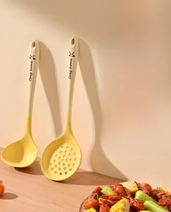 Food Grade Silicone Kitchen Utensils Set (Soup Spoon + Colander)